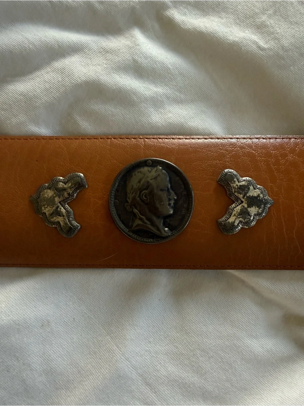 Leather Western-Style Brown Women's Belt with Metal Conchos